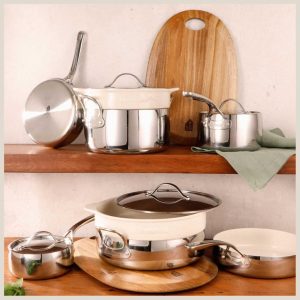 Bloomhouse 12 Piece Triply Stainless Steel Cookware Set w/ Non-Stick Non-Toxic Ceramic Interior and Ceramic Steamer Inserts  |  Cookware Sets Cookware Sets Cookware Sets