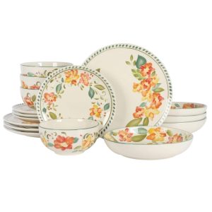 Bloomhouse Aster 16 Piece Double Bowl Hand Painted Stoneware Plates and Bowls Floral Dinnerware Set  |  Dinnerware Sets Dinnerware Dinnerware Sets