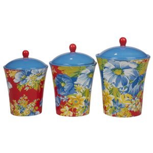 Blossom Set of 3 Canisters  |  Kitchen Canisters Kitchen Canisters Blue, Red, Yellow