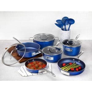 Blue 15 Piece Stackmaster Nonstick Cookware Set with Glass Lids  |  Cookware Sets Cookware Sets Blue