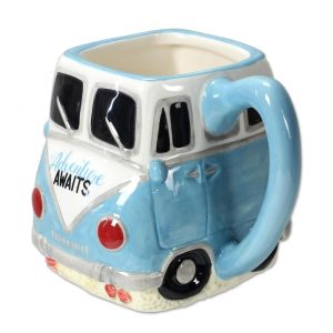 Blue Bus Wagon Coffee Mug Adventure Awaits Ceramic 22 Ounces – Blue,White  |  Cups Cups Cups