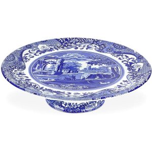 Blue Italian Footed Cake Plate  |  Serveware Dinnerware Blue, White