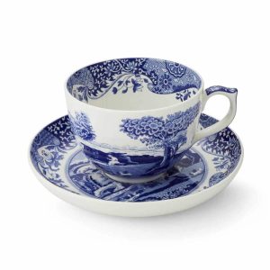 Blue Italian Jumbo Cup and Saucer  |  Cups Cups Blue, White