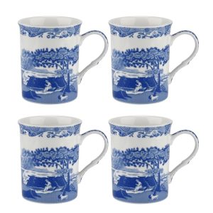 Blue Italian Mugs Set of 4  |  Mugs Dinnerware Blue, White