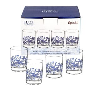 Blue Italian Set of 4 Double Old Fashioned Glasses – 14 oz  |  Drinking Glasses Dinnerware Blue, Clear