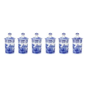 Blue Italian Spice Jars Set of 6 Blue White – 4 Inch  |  Kitchen Canisters Kitchen Canisters Blue, White