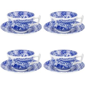 Blue Italian Teacups and Saucers Set of 4  |  Cups Cups Blue, White