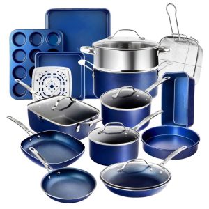 Blue Nonstick 20 Piece Cookware and Bakeware Set  |  Cookware Sets Cookware Sets Blue