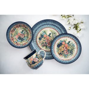 Blue Rose Polish Pottery Ceramika Artystyczna Dinnerware (16 PC)  |  Plates Dinnerware Blue, Brown, Green, Red, Yellow