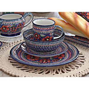 Blue Rose Polish Pottery Zaklady Dinnerware (4 PC)  |  Plates Dinnerware Blue, Brown, Green, Orange, Purple, Red, White, Yellow