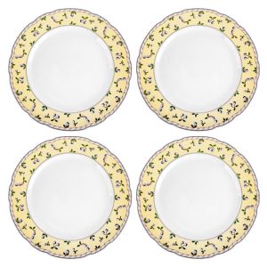 Blueberry Porcelain Dessert Plate Set of 4  |  Plates Dinnerware Blue, White, Yellow