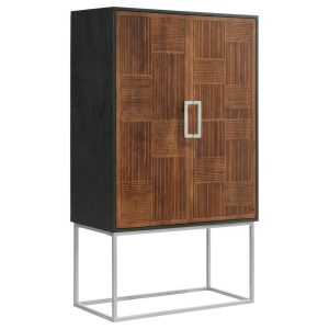 Borman 2-door Bar Cabinet Wine Storage Walnut and Black – 36.00” x 18.00” x 63.50”  |  Home Bars Home Bars Black, Brown