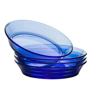 Borosilicate Glass Salad Soup Plate Set of 4  |  Plates Dinnerware Blue