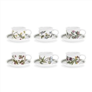 Botanic Garden Drum Shaped Teacups and Saucers Set of 6  |  Cups Cups Clear