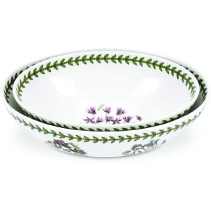 Botanic Garden Set of 2 Oval Nesting Bowls – 8 inch & 9 inch  |  Serveware Dinnerware Green, Purple, White