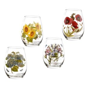 Botanic Garden Stemless Wine Glass Set of 4 – 19 oz.  |  Wine Glasses Dinnerware Multi