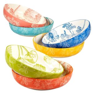 Botanical Set of 6 Soup/Pasta Bowl 6 asst – 8.5″ Diam x 2″  |  Bowls Bowls Blue, Red, Yellow