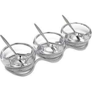 Braid Triple Condiment Set with Spoons  |  Serveware Dinnerware Clear, Silver