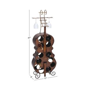 Brass Metal Cello 12 Bottle Standing Wine Rack  |  Wine Racks Kitchen Storage Brown