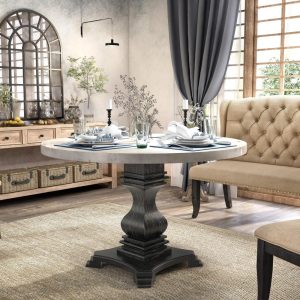 Brec Rustic White 48-inch Pedestal Dining Table  |  Kitchen and Dining Tables Kitchen & Dining Tables Black, White