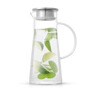 Breeze Glass Drink Water Pitcher with Stainless Steel Lid – 50 oz  |  Serveware Dinnerware Clear