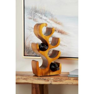 Brown Teak Wood Tree Shaped 6 Bottle Wine Rack – 10 x 6 x 20  |  Wine Racks Kitchen Storage Brown