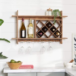 Brown Wood Farmhouse Wine Rack 20 x 34 x 8 – 34 x 8 x 20  |  Wine Racks Kitchen Storage Brown