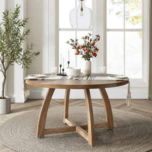 Bryan Mid-century Modern 54″ Solid Wood Round Dining Table by   |  Kitchen and Dining Tables Kitchen & Dining Tables Brown