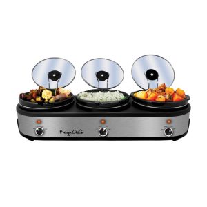 Buffet Server Slow Cooker with Triple 2.5 Quart Cooking Pots  |  Slow Cookers Kitchen Appliances Silver