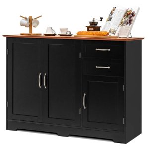 Buffet Sideboard Kitchen Cupboard Storage Cabinet with 2 – See Details  |  Buffets and Sideboards Buffets & Sideboards Black