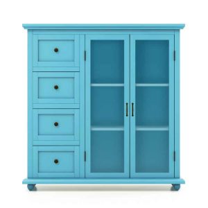 Buffet Sideboard Table Kitchen Storage Cabinet with Drawers and Doors – 36″ x 12″ x 37″ (L x W x H)  |  Pantry Cabinets Kitchen Furniture Blue, Green, White