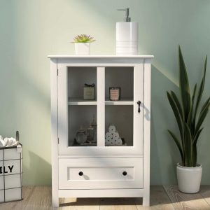 Buffet storage cabinet with glass doors and unique bell handle – 22.05×14.37×31.69  |  Pantry Cabinets Kitchen Furniture Pantry Cabinets