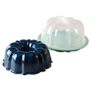 Bundt Pan with Translucent Cake Keeper, Sea Glass and Navy  |  Bakeware Bakeware Bakeware