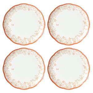 Butterfly Meadow Cottage Dinner Plates, Set of 4, Saffron  |  Plates Dinnerware Orange