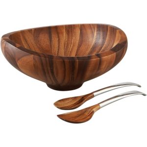 Butterfly Salad Bowl with Servers  |  Serveware Dinnerware Brown