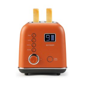 BUYDEEM 2-Slice Automatic Metal Toaster Leverless Toaster with LCD Countdown Timer  |  Toasters Kitchen Appliances Grey, Orange