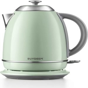 BUYDEEM K640 Stainless Steel Electric Tea Kettle with Auto Shut-Off and Boil Dry Protection, 1.7 Liter Cordless  |  Tea Kettle Coffee & Tea Green, Stainless Steel, Yellow