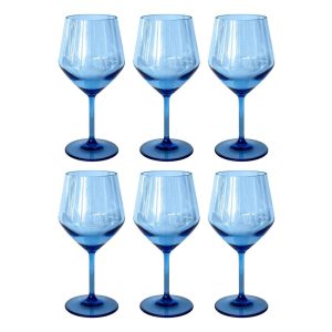 by TarHong Angle Goblet, Blue, 23 oz, Set of 6  |  Wine Glasses Dinnerware Blue, Clear, Grey