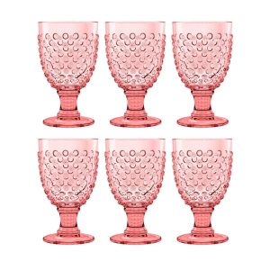 by TarHong Hobnail Goblet, 17 oz. Set of 6  |  Wine Glasses Dinnerware Blue, Clear, Pink