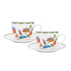 Byzantium Flowers Tea Coffee Cup & Saucer Set of 2 – 8.8 fl oz  |  Cups Cups Cups