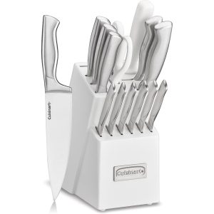 C77SS-15PK 15-Piece Stainless Steel Hollow Handle Block Set, Glossy White  |  Cutlery Cutlery Cutlery