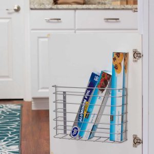 Cabinet Door Cutting Board and Kitchen Wrap Organizer  |  Pantry Organizer Kitchen Storage Grey