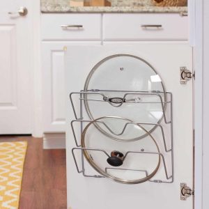 Cabinet Door Pot and Pan Lid Holder  |  Pantry Organizer Kitchen Storage Grey