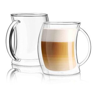 Caleo Glass Coffee/ Latte Cups, Double Wall Insulated Glasses, Set of 2 13.5 oz – 13.5 oz  |  Mugs Dinnerware Clear