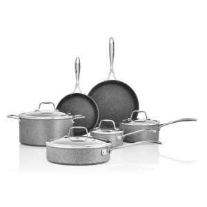 Capri Series 10 Piece Non-Stick Cookware Set Made with Granitium Non-Stick Coating – Grey – 10-pc  |  Cookware Sets Cookware Sets Cookware Sets