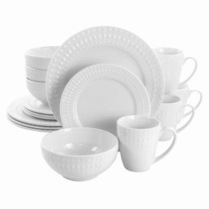 Cara 16 Piece Round Porcelain Dinnerware Set in White  |  Plates Dinnerware Plates