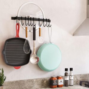 Casto 17″ Pot Rack with 10 Hooks, Steel Utensil Holder, Black  |  Pot Racks Kitchen Storage Black