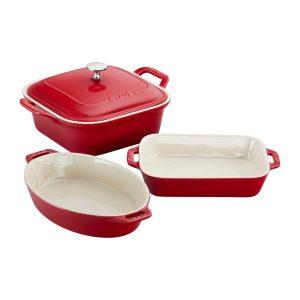 Ceramic 4-pc Baking Pans Set, Casserole Dish with Lid, Brownie Pan  |  Bakeware Bakeware Bakeware