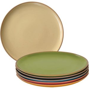 Ceramic Artisan Matte Dinner Plates Set of 6, 10 inch  |  Plates Dinnerware Multi