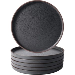 Ceramic Dinner Plates Set of 6,10.75 inch Large ceramic plates  |  Plates Dinnerware Black